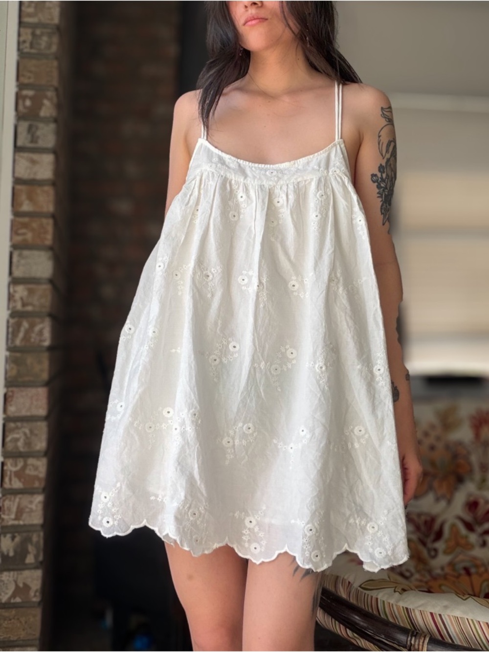 White Embroidered Eyelet Dainty Boho Dream Romper Mini  Dress